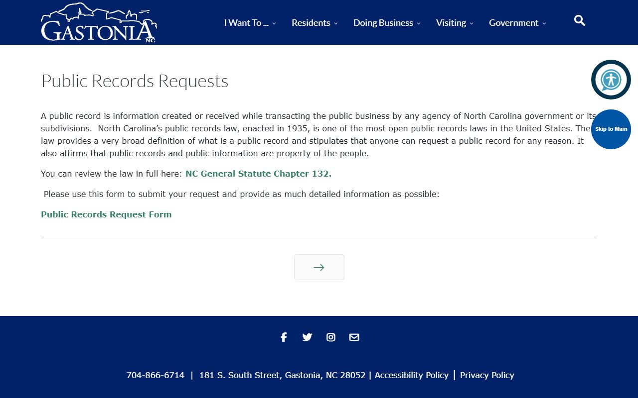 Gastonia phone directory public records request page