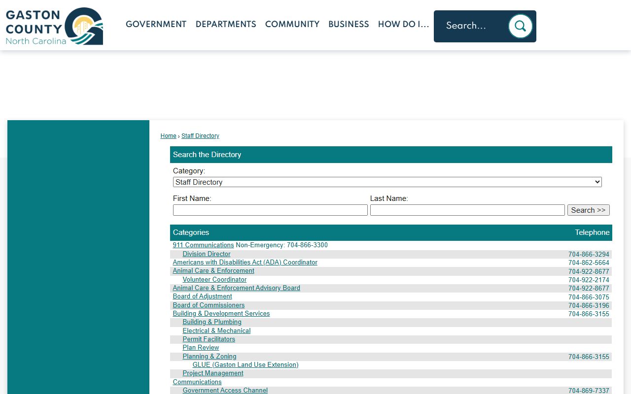 Gastonia phone directory Gaston County staff directory