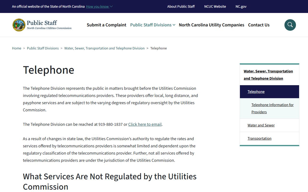 Gastonia phone area codes North Carolina Public Staff telephone division page