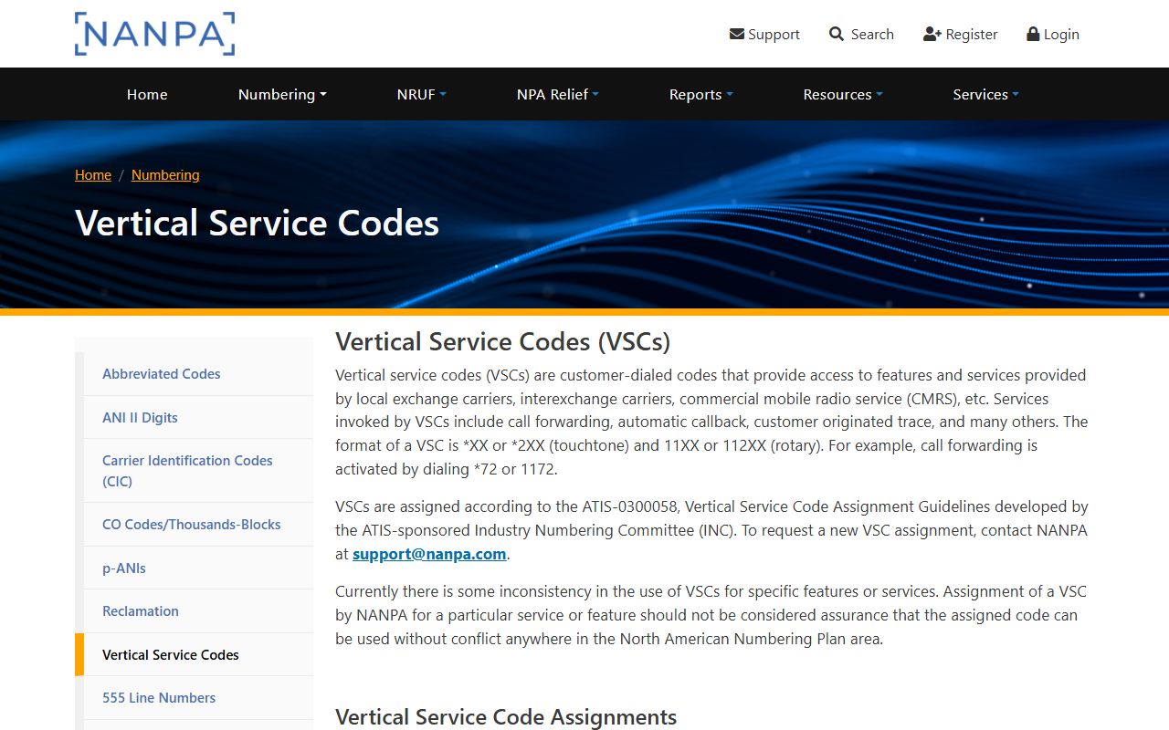 Gastonia phone codes NANPA vertical service code reference