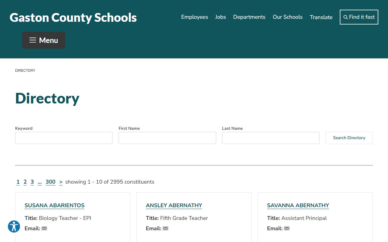 Gaston County Schools staff directory search