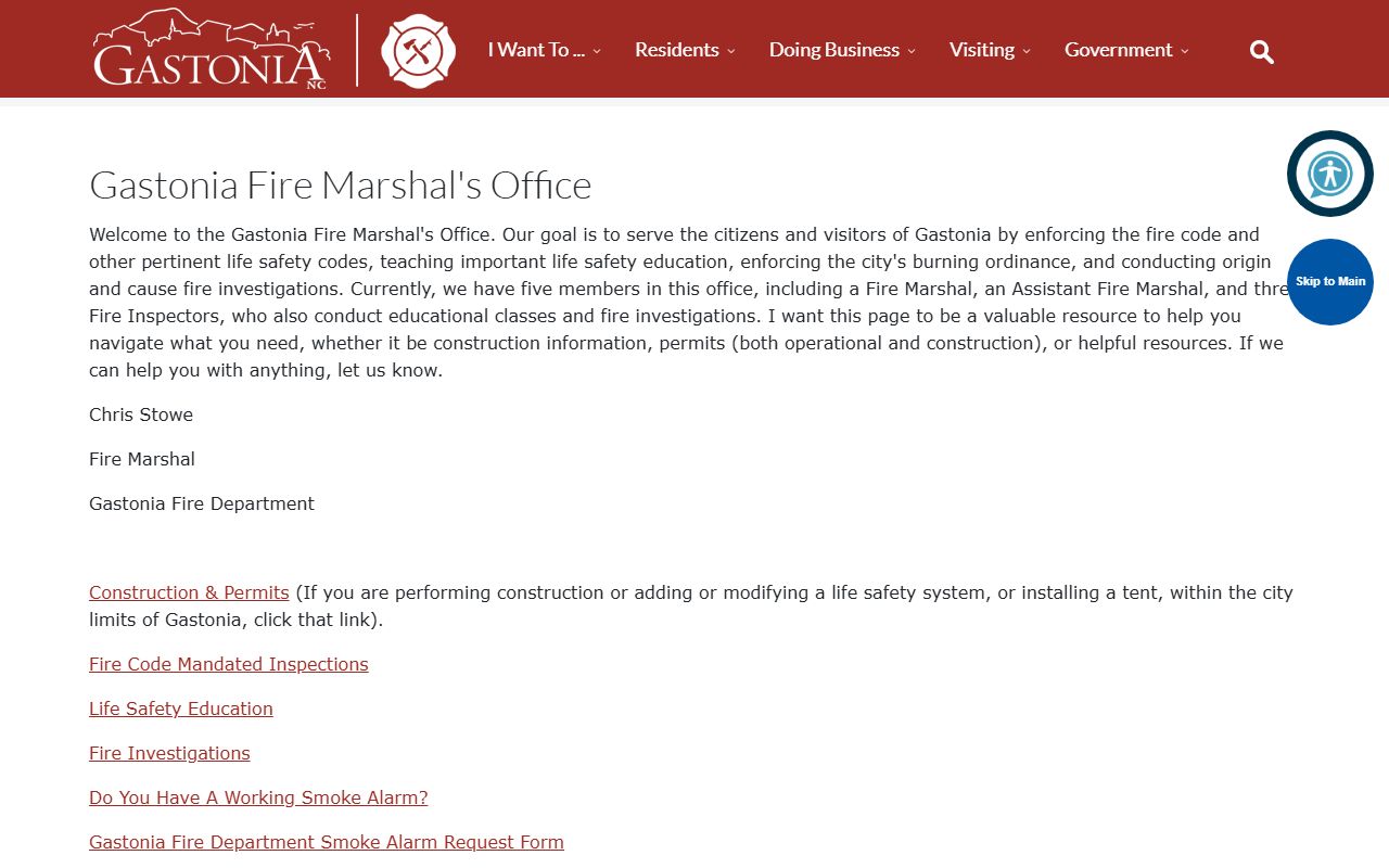 Gastonia Fire Marshal staff phone list